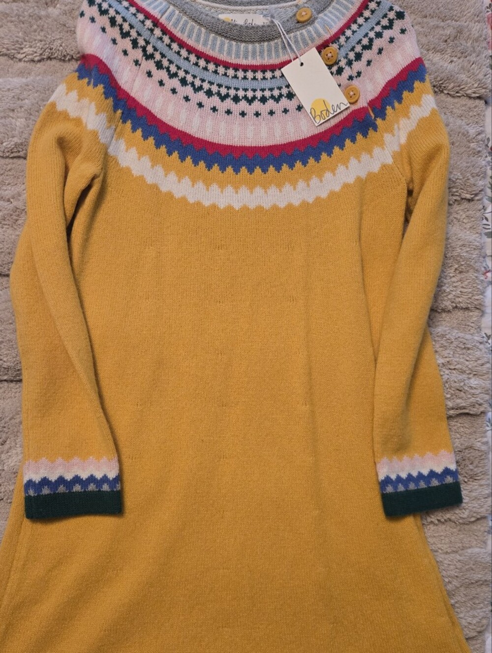 Fairisle Sweater Dress with Multicolor Yoke